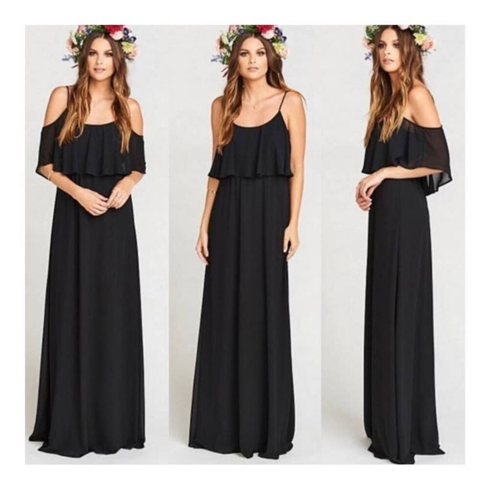 Show Me Your MuMu Caitlin Ruffle Maxi Dress‎ Black Chiffon XXS NWT